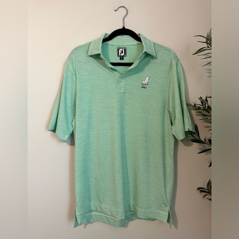 FJ foot joy polo‎ green and white stripe athletic fit golf shirt men’s size M